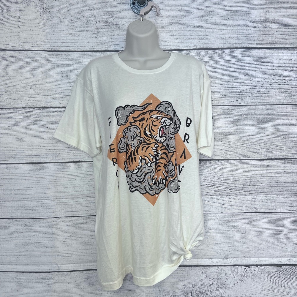“Fierce Brave” Tiger Print Oversized T Shirt Tee Tunic Length 💗